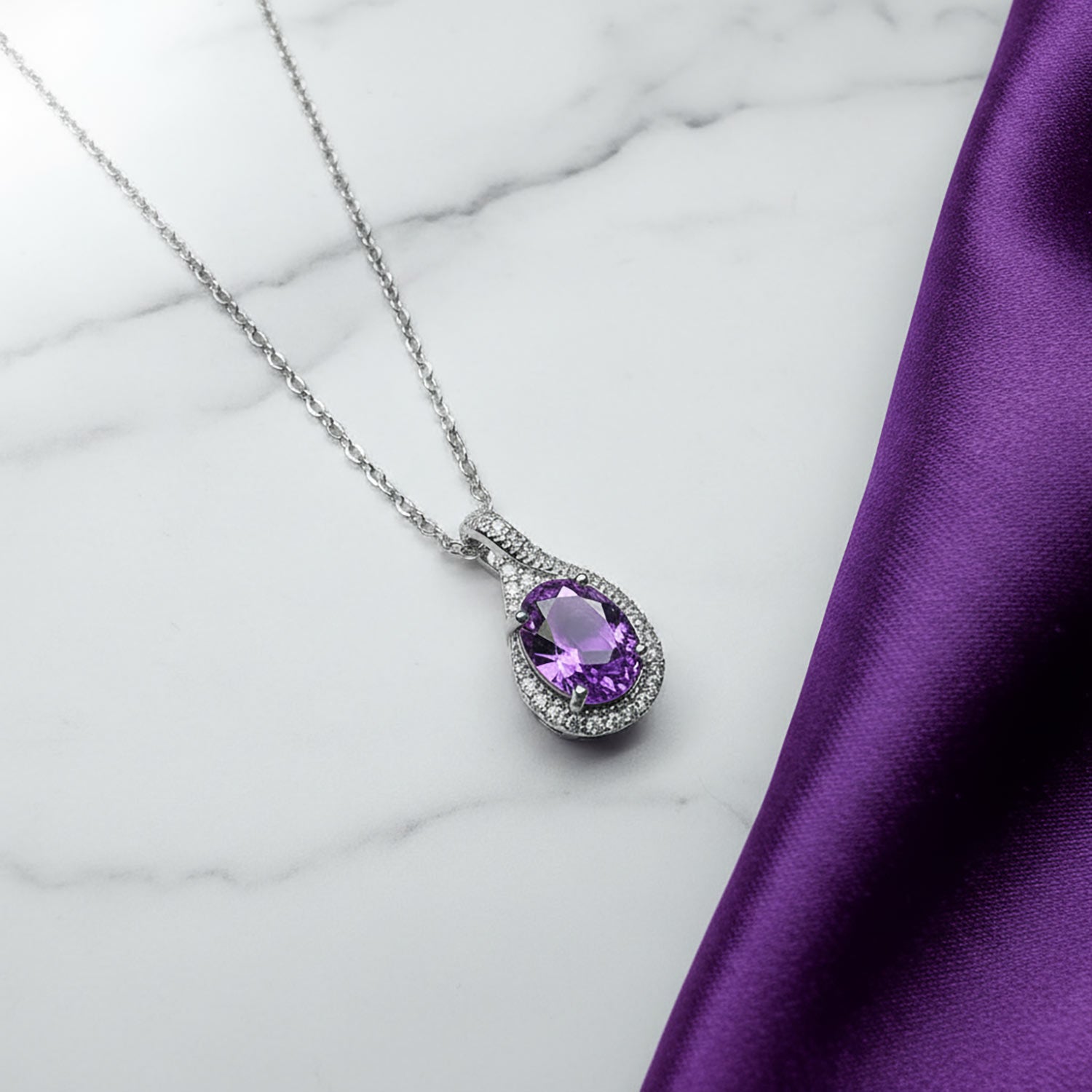 Diamonxa Luxury Silver Pink Teardrop Necklace for Women