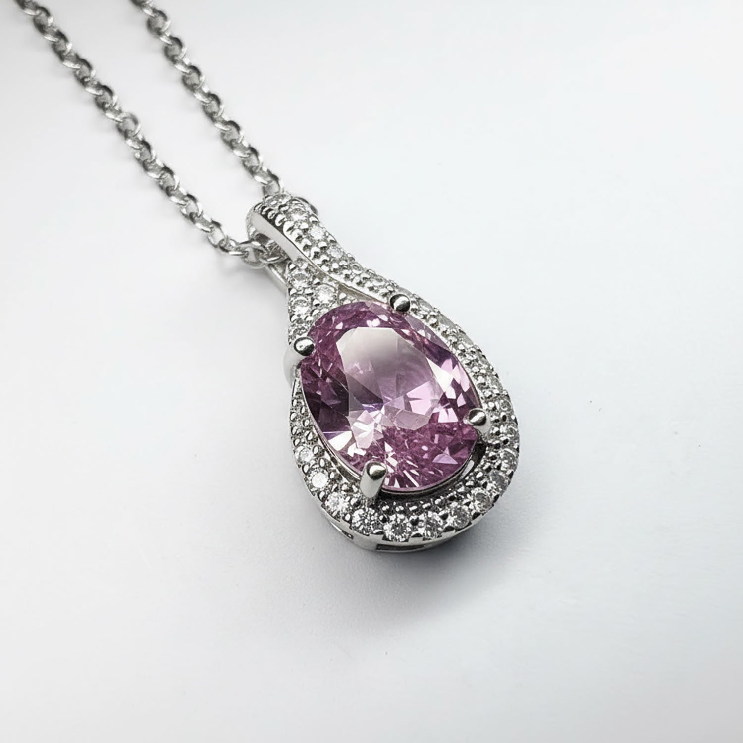 Diamonxa Luxury Silver Pink Teardrop Necklace for Women