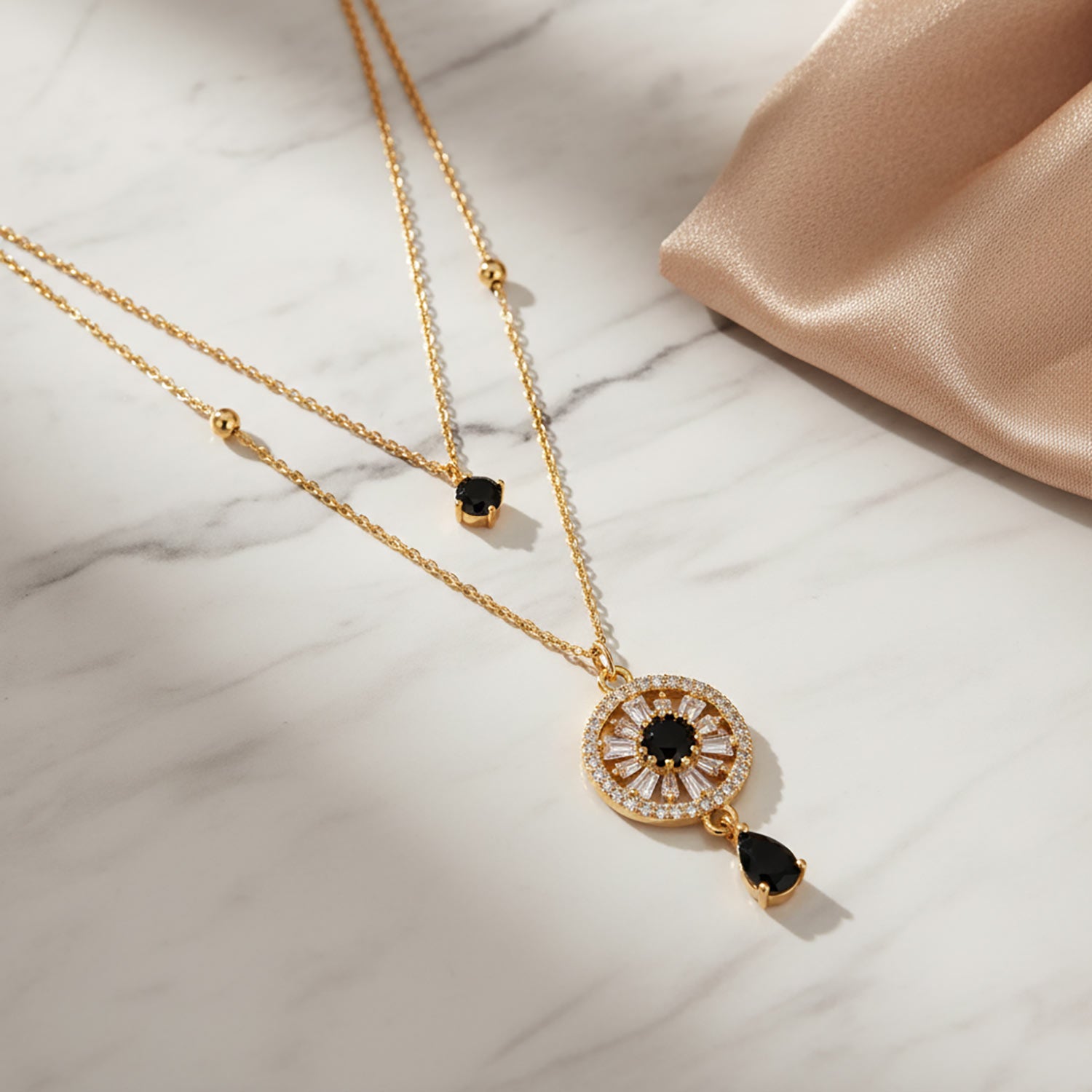 Luxury Gold Layered Onyx Necklace for Women | Diamonxa