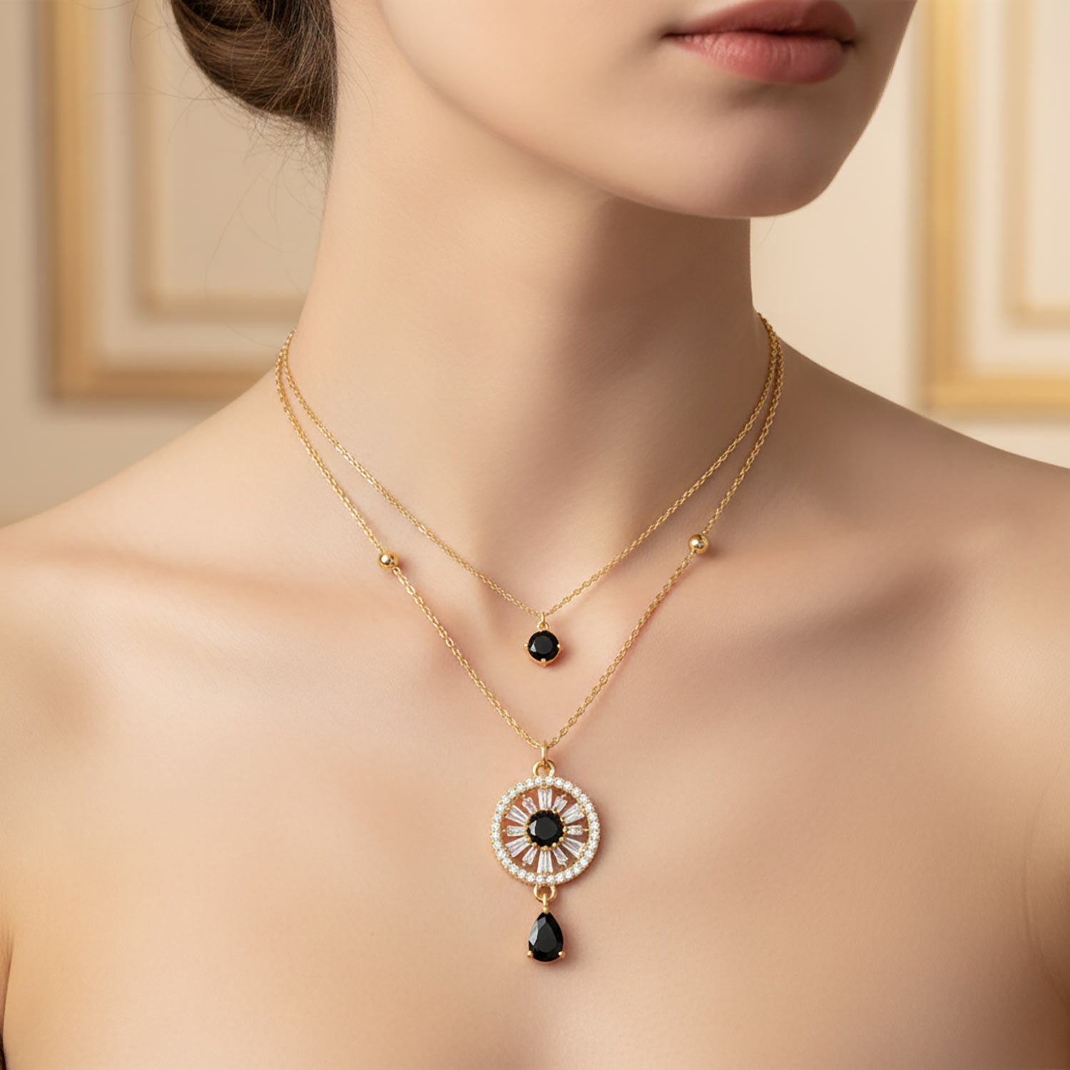 Luxury Gold Layered Onyx Necklace for Women | Diamonxa