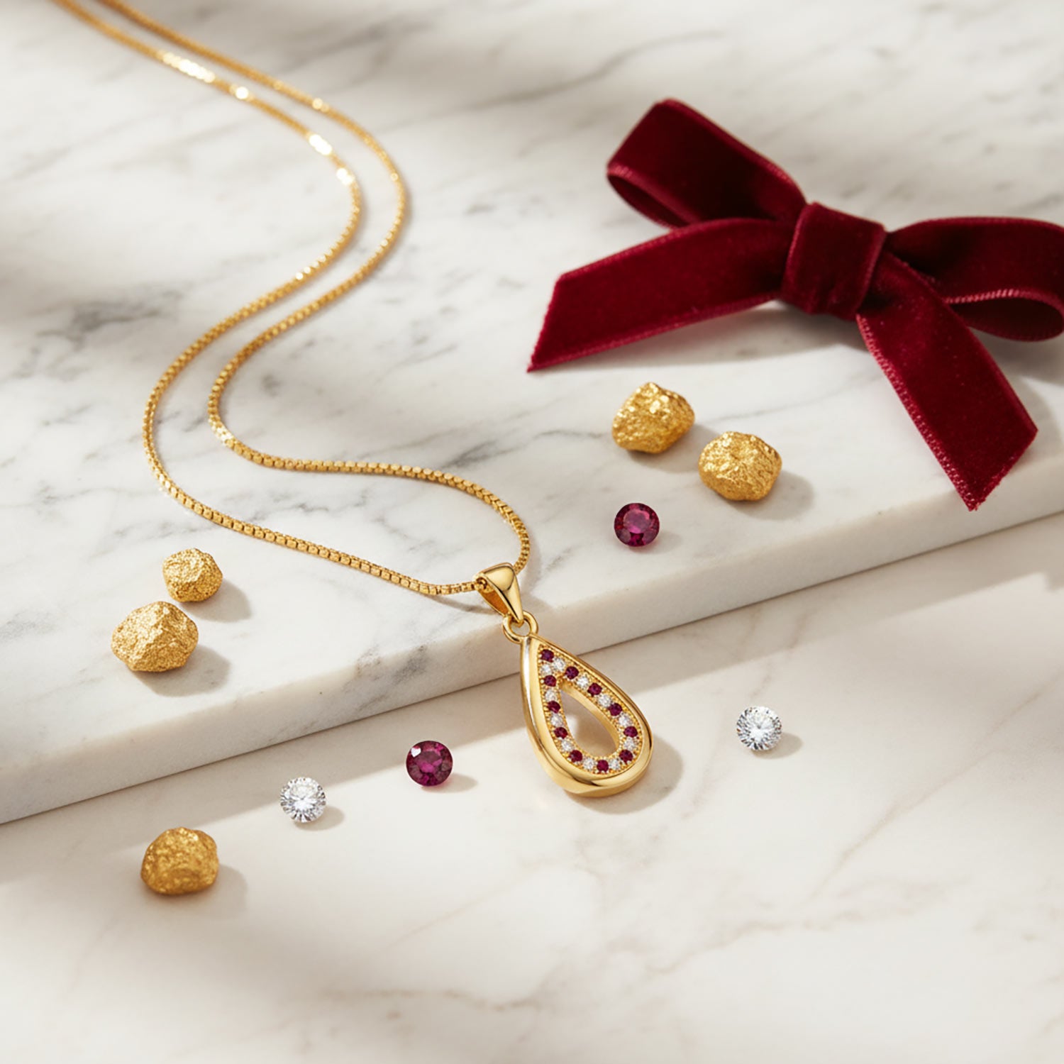 Luxury Gold Ruby Teardrop Necklace for Women | Diamonxa