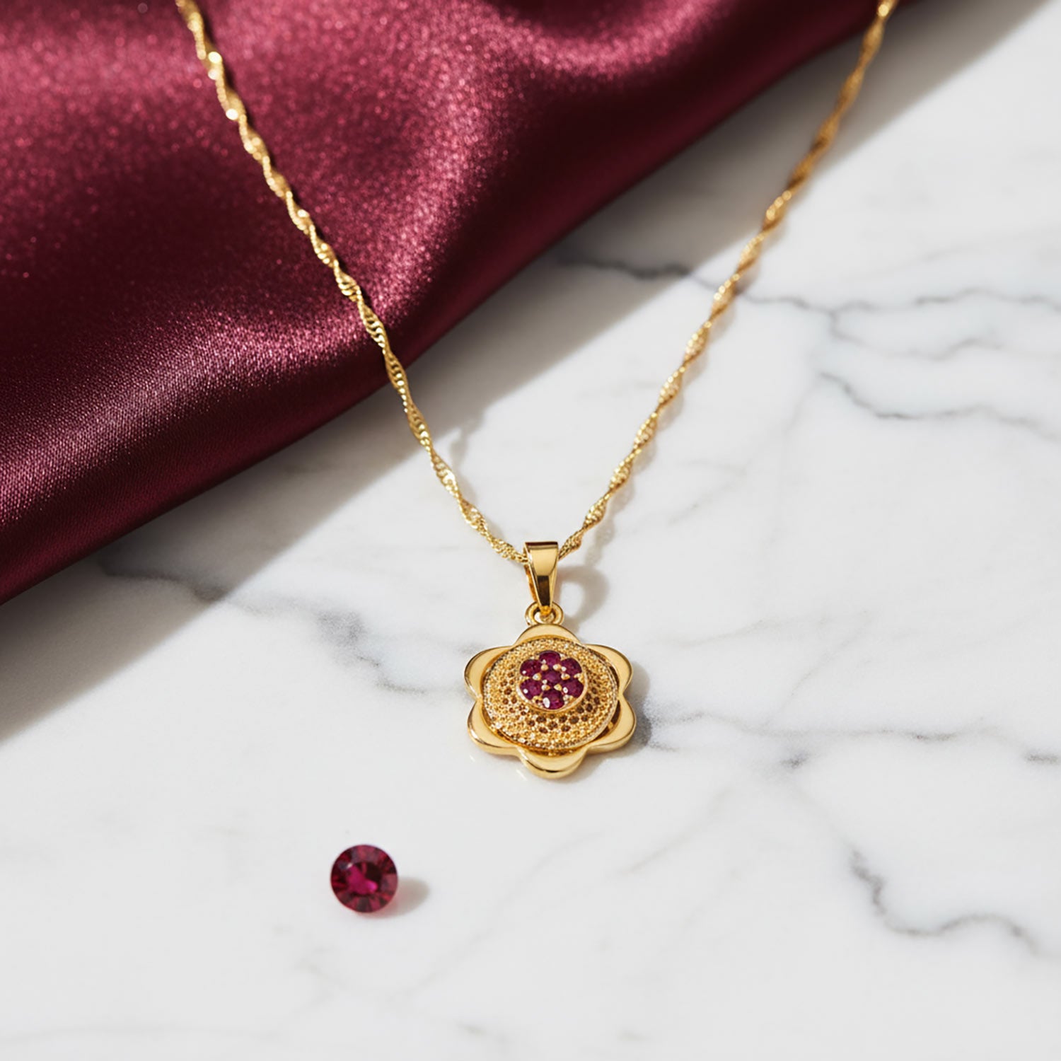 Luxury Gold Ruby Floral Necklace for Women | Diamonxa