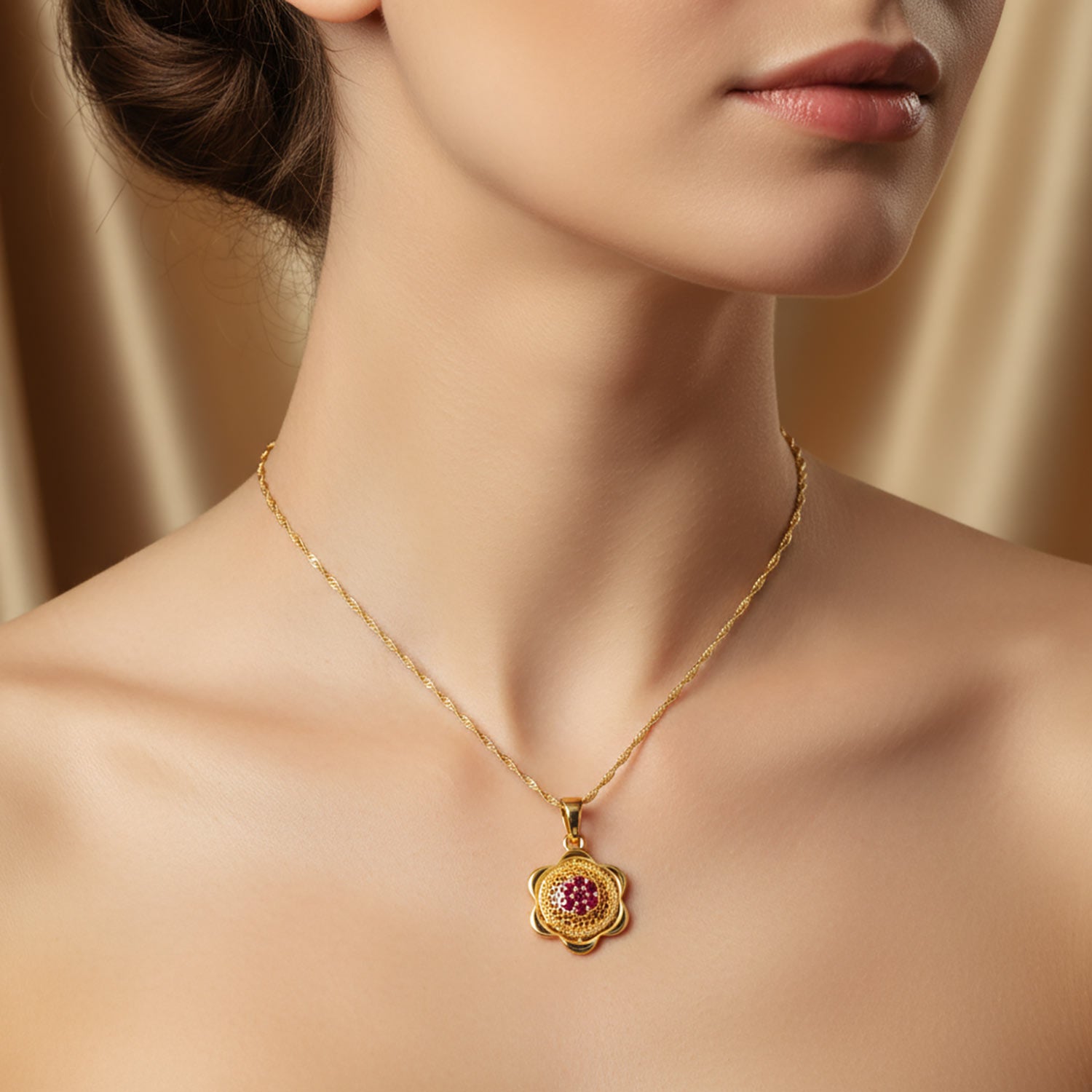 Luxury Gold Ruby Floral Necklace for Women | Diamonxa