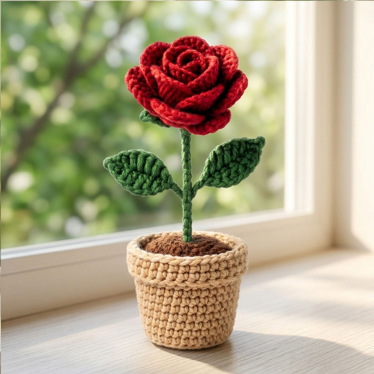 Diamonxa Crochet Rose Pot – Handmade Gift