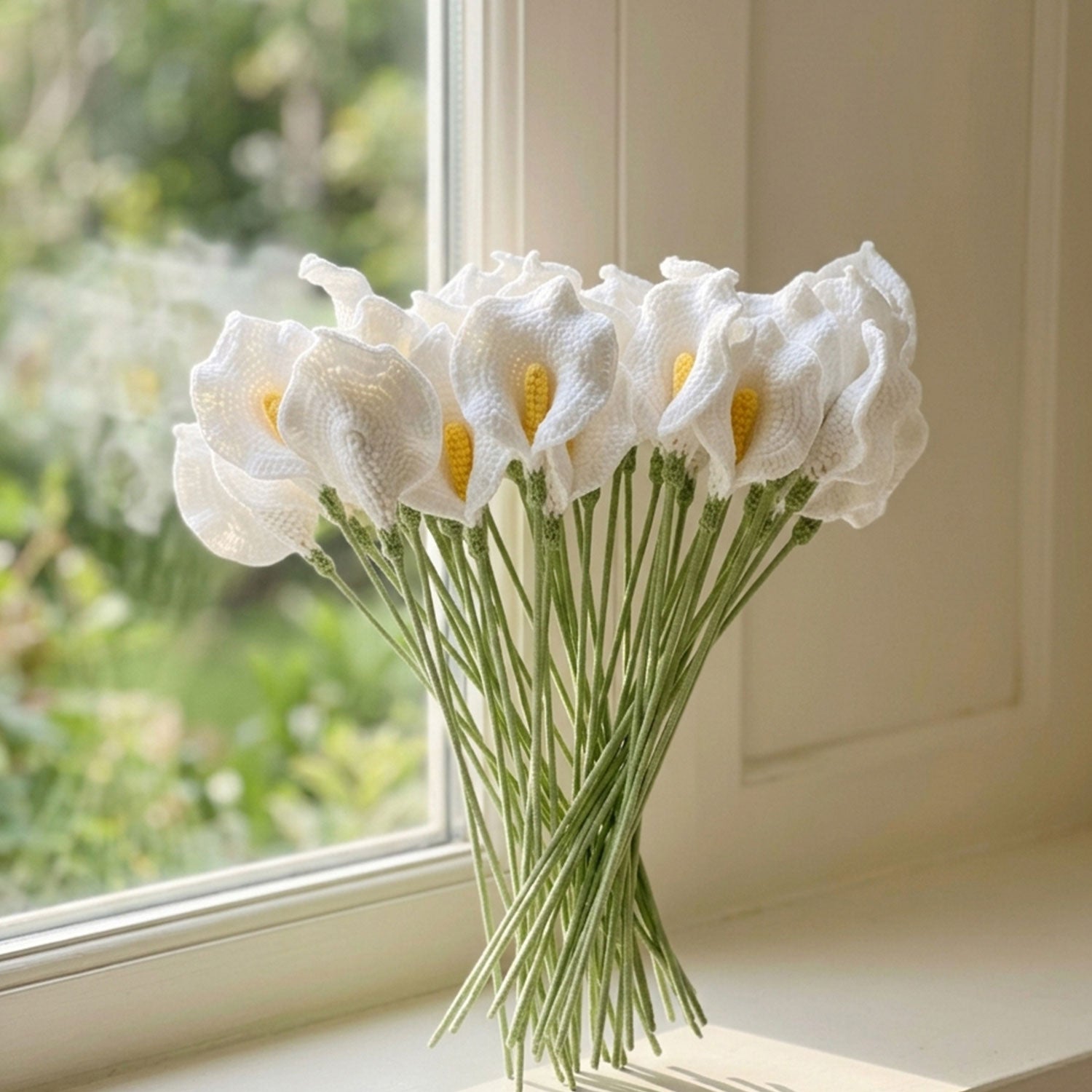 Diamonxa Crochet White Lily Bouquet – Handmade Gift