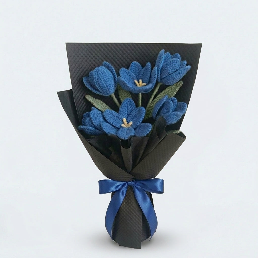 Diamonxa Crochet Blue Flower Bouquet – Handmade Gift