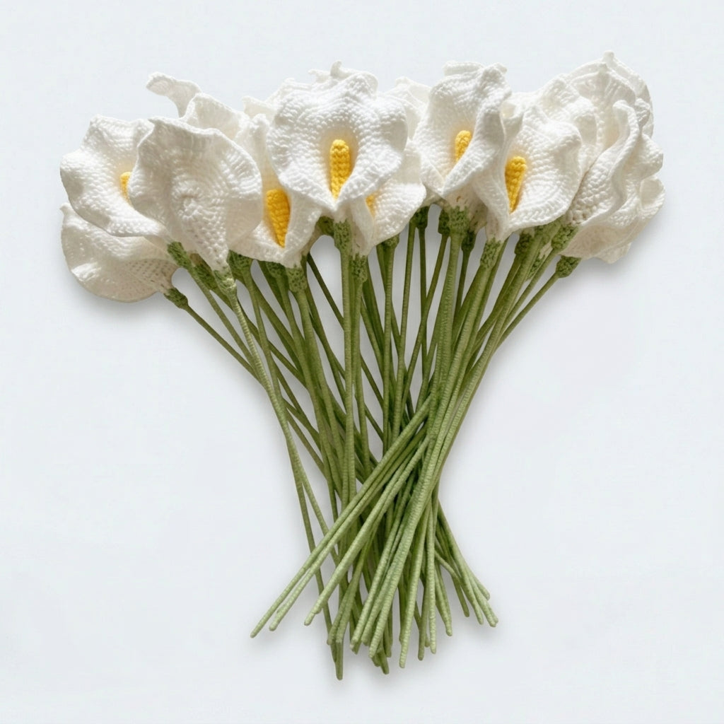 Diamonxa Crochet White Lily Bouquet – Handmade Gift