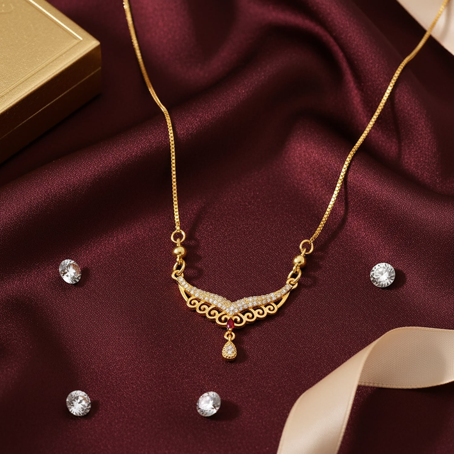 Luxury Gold Filigree V Necklace for Women | Diamonxa