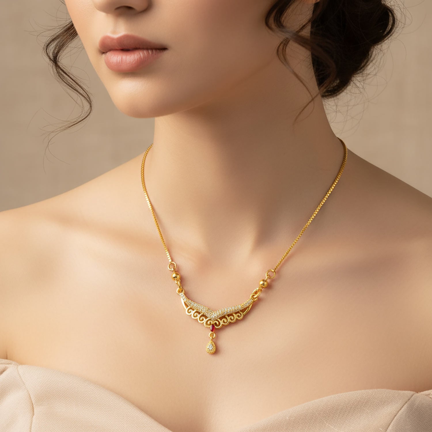 Luxury Gold Filigree V Necklace for Women | Diamonxa