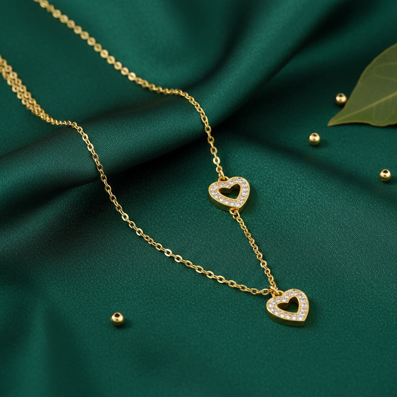 Luxury Gold Double Heart Necklace for Women| Diamonxa