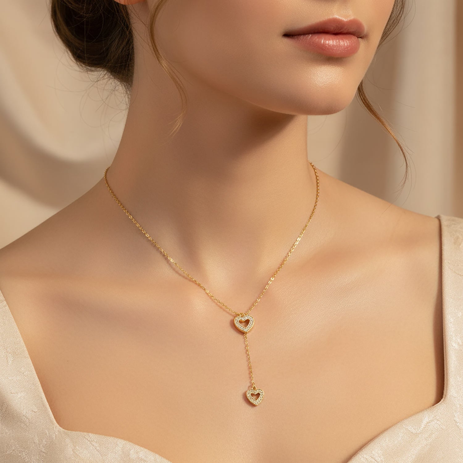 Luxury Gold Double Heart Necklace for Women| Diamonxa